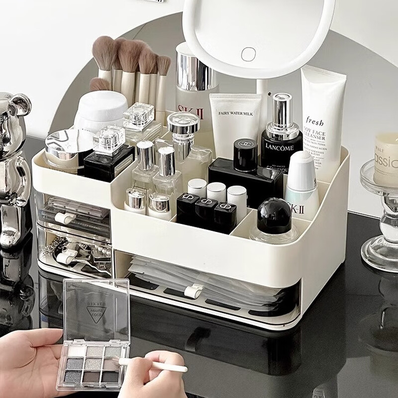 Shiguangli cosmetic storage box desktop organization dust-proof countertop skin care storage cabinet storage rack drawer large capacity cosmetic box storage box off-white 33.5*20.5*14cm