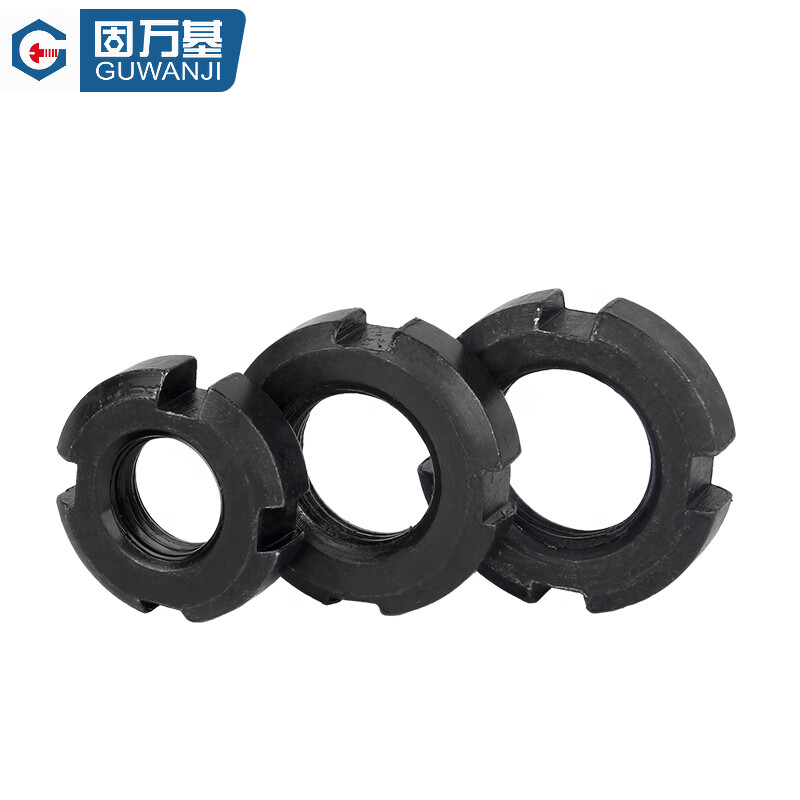 Guwanji round nut slotted nut stop locking nut GB812 anti-loosening nut four slots M10M12-M64 M14x1.5 10 pieces iron black material