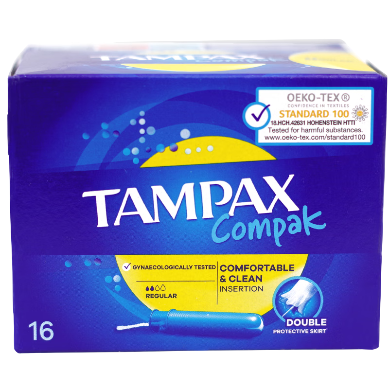 TAMPAX imported tampons, duct-type, non-sensory, built-in tampons, long duct, short duct tampons, normal flow rate, 16 pieces, 1 box, short style