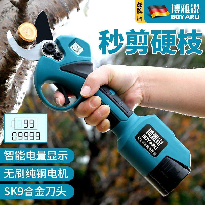 Dongcheng Lightweight and labor-saving German Boyarui high-power electric pruning shears lithium-ion scissors for fruit trees 4.0 mobile model two batteries and one charge +