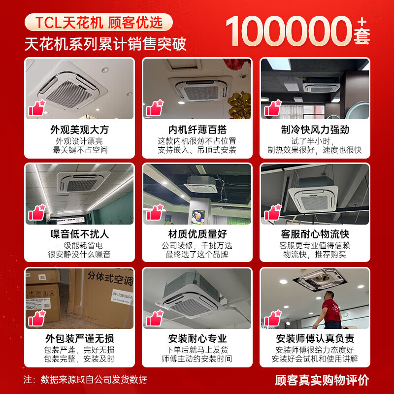 TCL central air conditioner 5 hp ceiling unit frequency conversion first class energy efficiency 3 hp embedded ceiling air conditioner One-to-one well unit shop hotel office factory ceiling commercial air conditioner large 3 hp first class energy efficiency - true power saving series