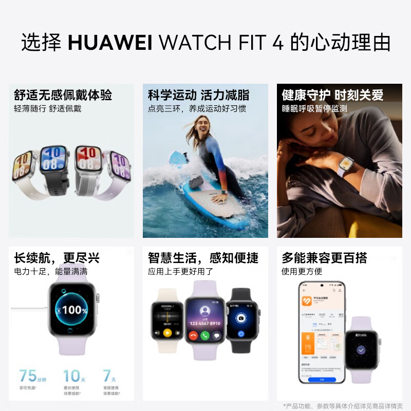 Huawei (HUAWEI) consultation enjoys discounts Huawei WATCH FIT 4 sports smart watch 100+ modes Bluetooth call atrial fibrillation premature beat reminder for men and women adults 3AX Smart Pro Yuedongbai丨Free customized watch strap + exquisite dial