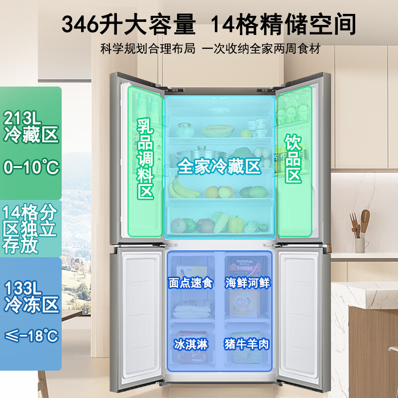 AUX refrigerator air-cooled frost-free double-door multi-door folio first-class energy-efficiency refrigerator household large-capacity cross-door four-door embedded smart refrigerator first-class energy efficiency 458 upgraded cross door air-cooled frost-free