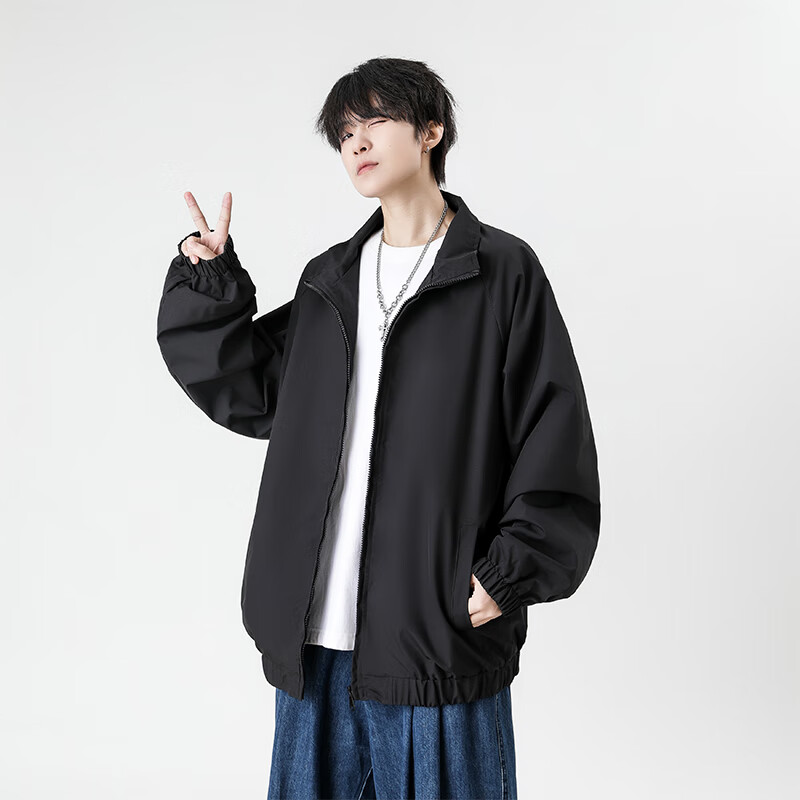 Dingfengbaoluo casual jacket men's autumn solid color simple versatile fashion loose top coat KD16 black L