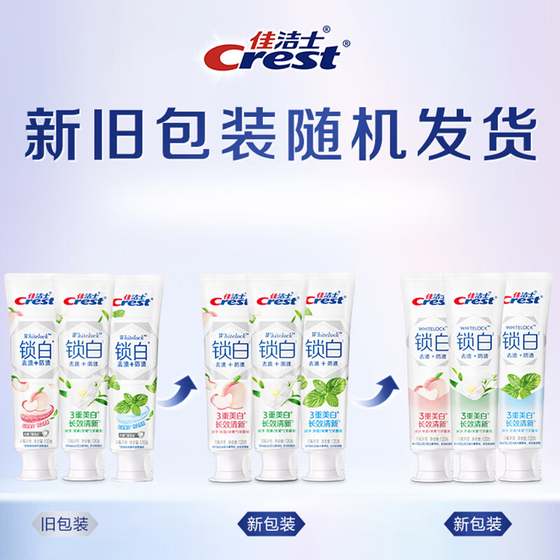 Crest Lock White Tea Fragrance Whitening Toothpaste Clears Breath and Removes Teeth Stains 3 Tubes Total 360g Best Sellers Jingdong Self-operated