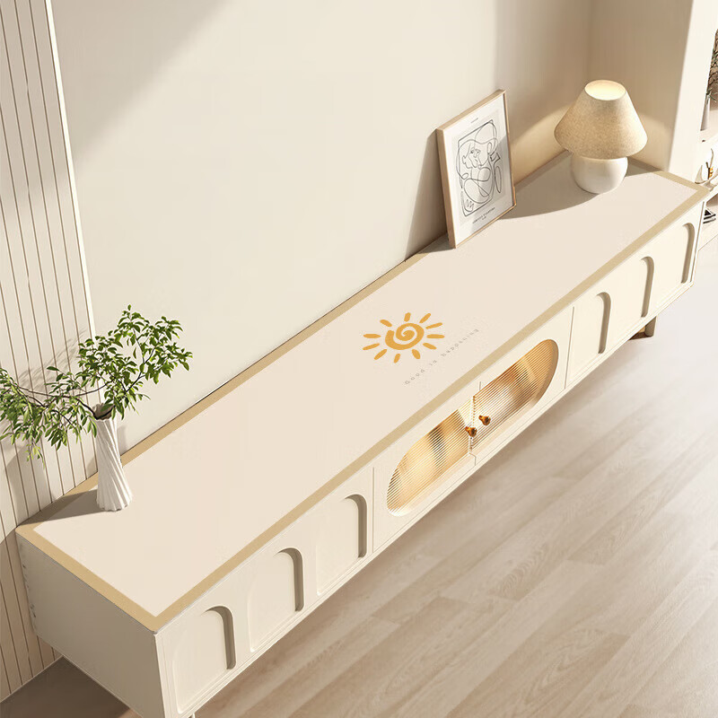 Ultra-luxury TV cabinet tablecloth, high-end light luxury dining table mat, leather waterproof, wipeable and washable sideboard mat, shoe cabinet mat, under the warm sun (upgraded non-slip bottom) 40*180cm