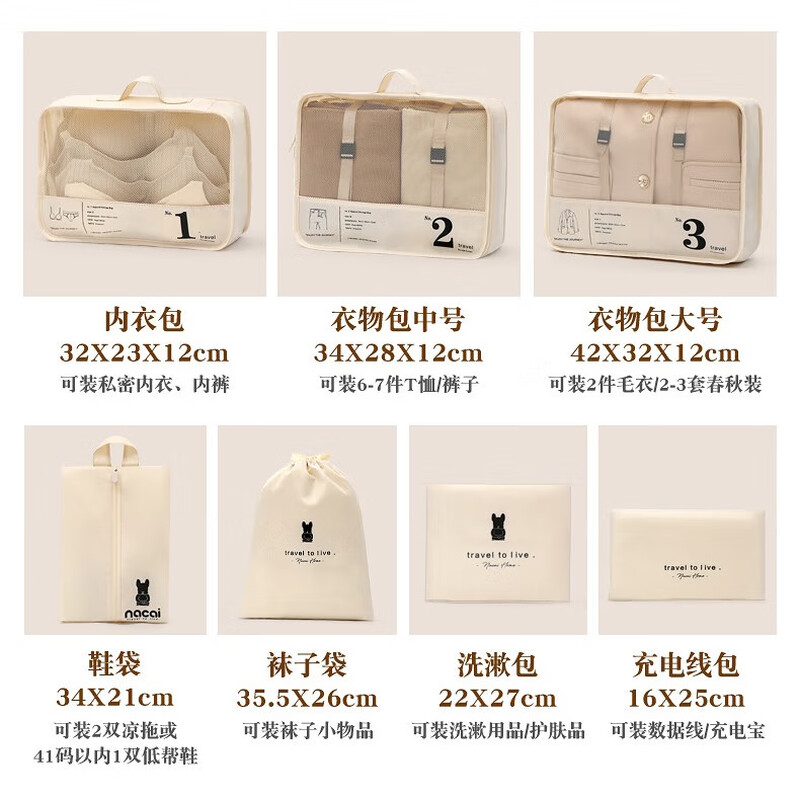 Korlock travel storage bag 7-piece suitcase clothes underwear organizer bag travel clothing shoes packing bag travel