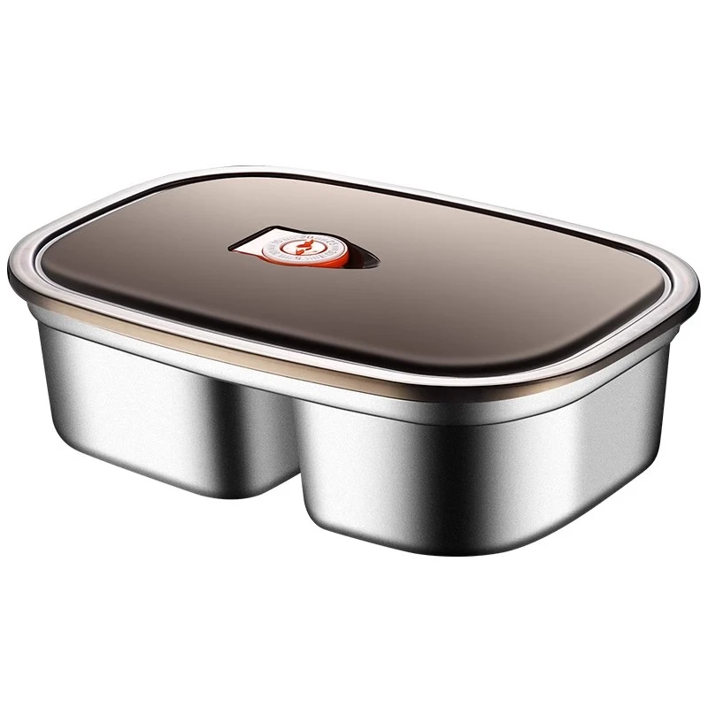 Feiyuejia Insulated Lunch Box Microwaveable 304 Stainless Steel Single and Double Compartment Lunch Box for Office Workers and Primary School Students Portable Lunch Box Microwaveable - Double Compartment with Lid 1200ml