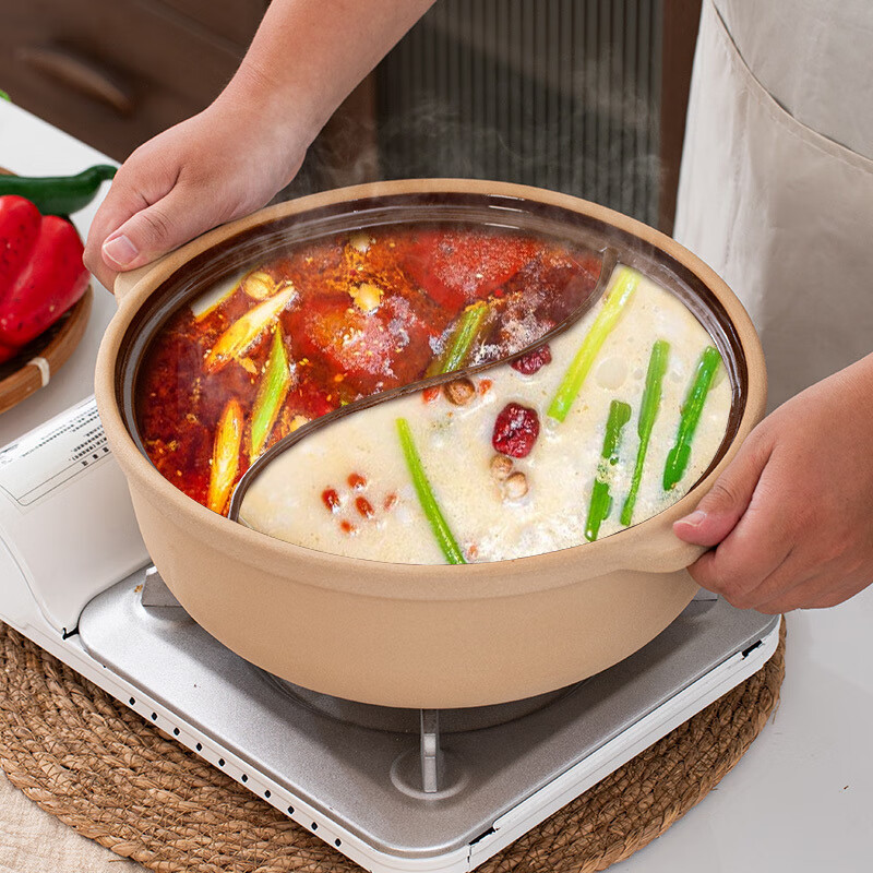 Qinkai old-fashioned mandarin duck hot pot clay pot hot pot restaurant open fire ceramic special household dormitory soup commercial outdoor hot pot 6L mandarin duck pot without lid open fire 6-8 people 1 inch