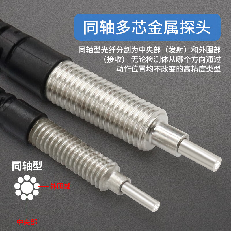 Yue Changsheng Shiloite coaxial multi-core m3m4m6 extended head fiber optic amplifier probe induction line sensor diffuse M3 reflective coaxial multi-core needle length 5MM