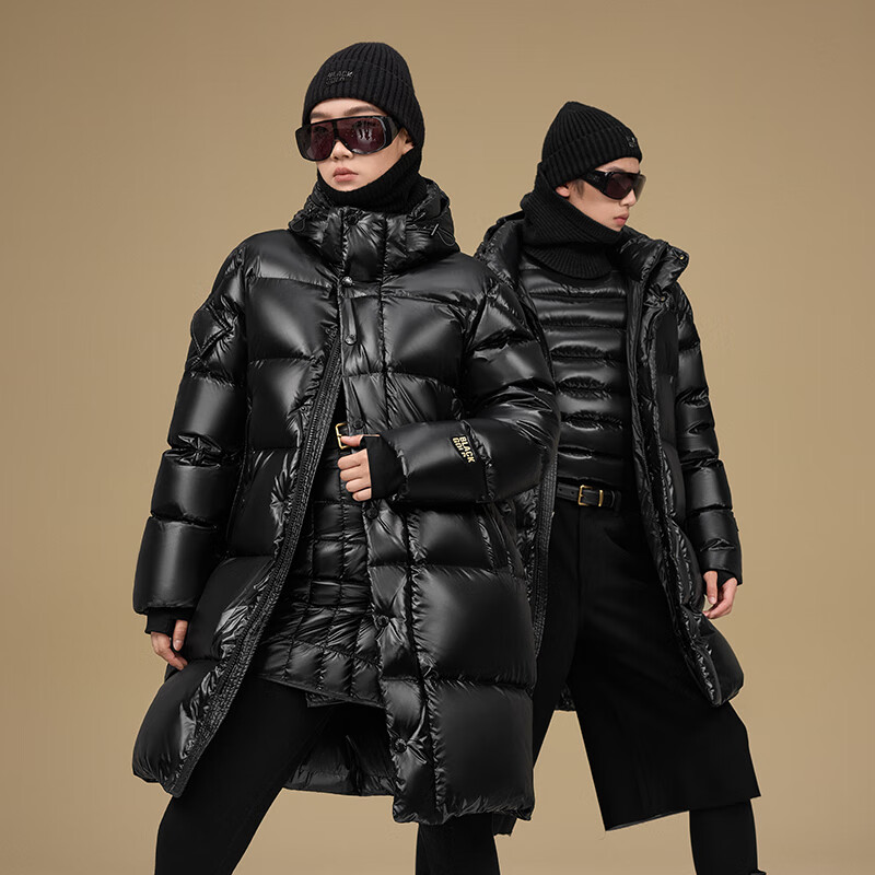Gao Fan and Lu Yuxiao's same style black gold goose down jacket Pioneer 5.0 six grid men's and women's same style mid-length puff down jacket black M