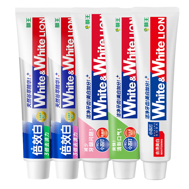 Lion White White Double Effect White Polar Mint 120g Colorful Fruit Extract 120g Baking Soda 120g*3 Whitening and Anti-Yellowing