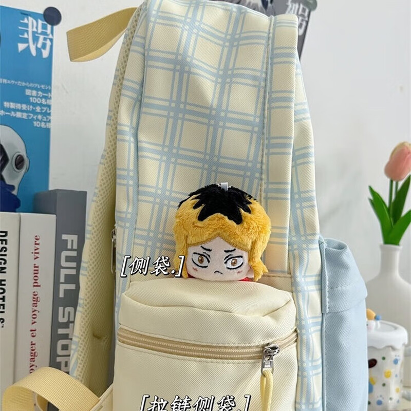 Yookdd (yookdd) schoolbag junior high school girl high-looking plaid school backpack Japanese style ins style high school student backpack blue and yellow plaid schoolbag with pendant