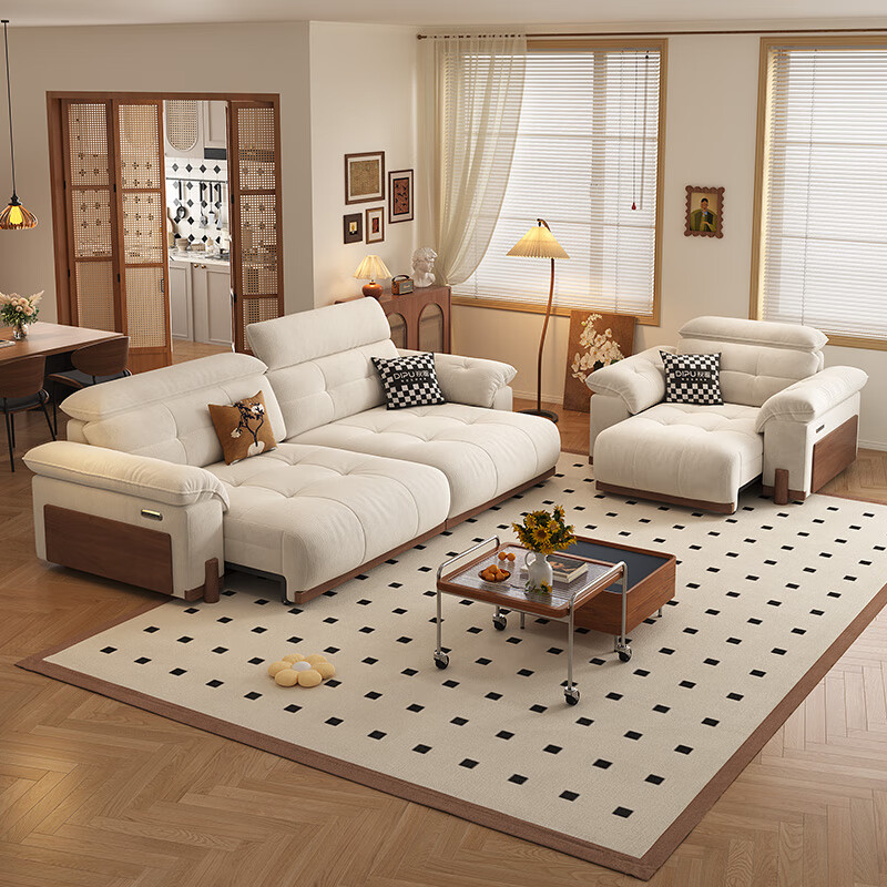 Dipu petal chenille cloth electric functional drag bed sofa in antique style APP voice remote control 3.05 meters Ultra Maple Song