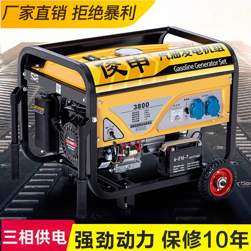 Shantou Lincun gasoline generator 220V high power household small 380V 3KW5/6/8/10kW outdoor stall camping 1000W hand start + burning gasoline 220V