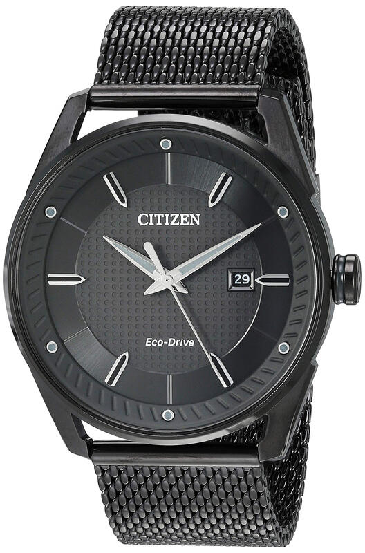 CITIZEN Men's Eco-Drive Watch Stainless Steel Mesh Strap Date Display 100 Meters Waterproof Modern Model Black//White