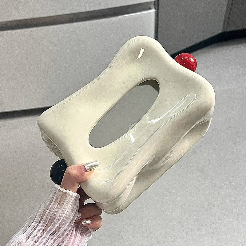 New high-looking ceramic bead tissue box, durable and safe tissue box, living room desktop tissue box decoration, ball glacier tissue box - off-white without balls