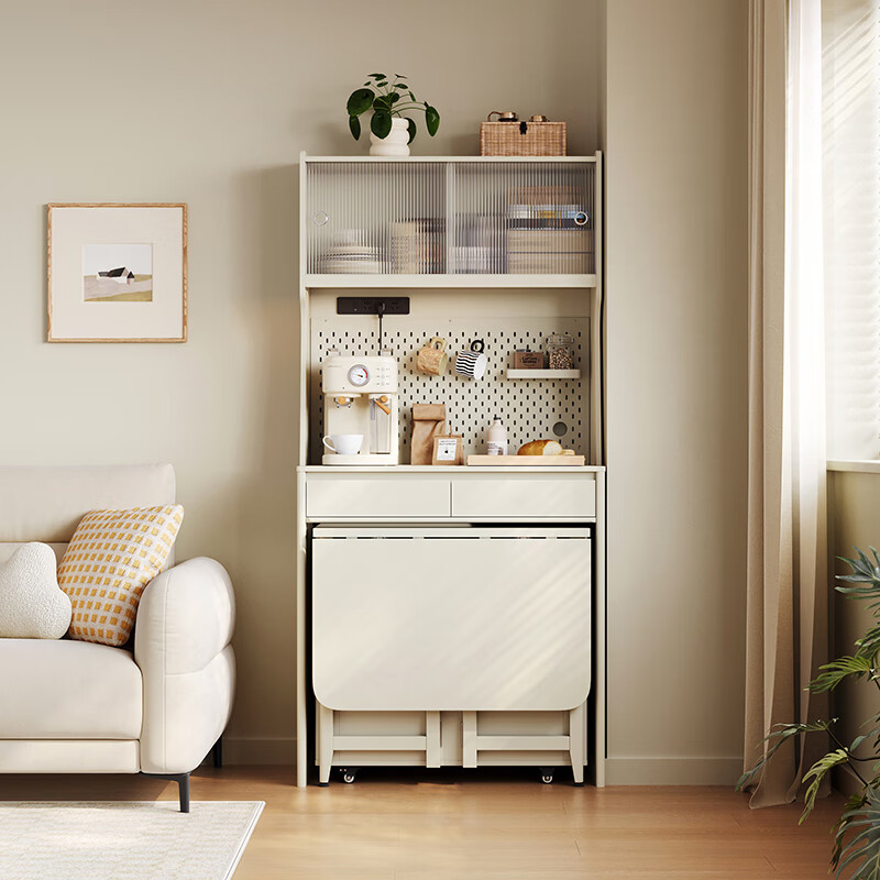 Lin's home multi-functional sideboard with dining table, integrated wall storage cabinet, small apartment storage high cabinet furniture NU11T Cream | 1.2m slate style 1 cabinet, 1 table and 4 chairs