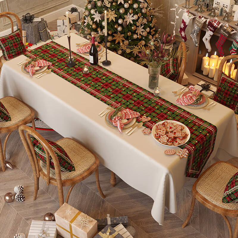 Lujie Christmas theme table runner light luxury atmosphere tablecloth long tea flag tablecloth sideboard TV cabinet cover Christmas Bohemian 30*390cm (table runner)