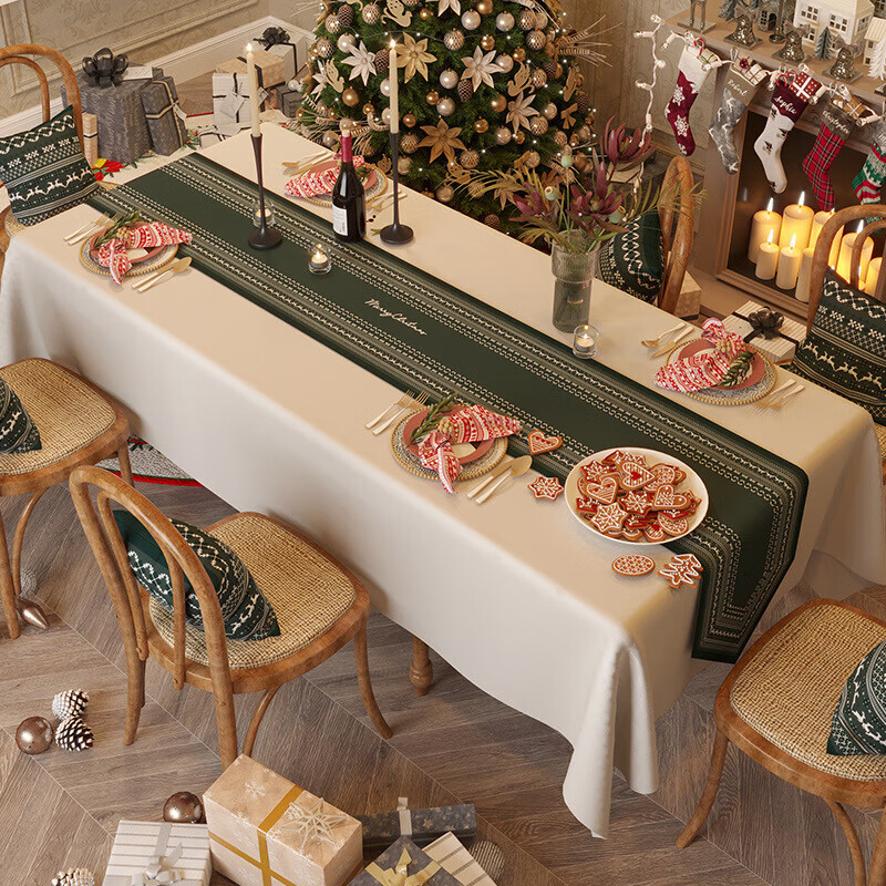 Lujie Christmas theme table runner light luxury atmosphere tablecloth long tea flag tablecloth sideboard TV cabinet cover Christmas Bohemian 30*390cm (table runner)