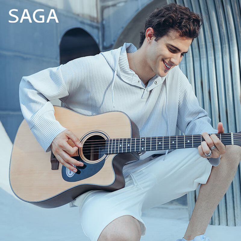 SAGA guitar spruce SF600C solid wood color entry-level folk 41-inch guitar recommended for beginners with gift package teaching