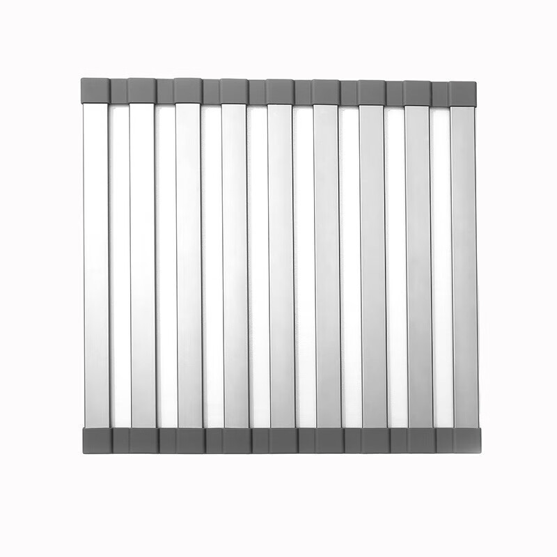 Yingtang Kitchen Sink Dish Rack Silicone Drain Rack Stainless Steel Folding Storage Rack Pool Light Luxury Silicone Water Control Roller Curtain 48*34.5CM Gun Ash-Drain Rack