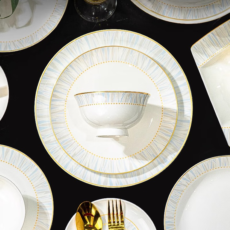 Ruxi Jingdezhen bowl set household 2025 new high-looking ceramic tableware complete set of bowls, plates and chopsticks as a housewarming gift Frozen 4-person soup bowl configuration 24-piece set