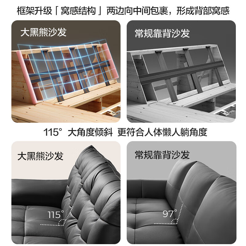 Lin's Home Furnishing Italian Retro Big Black Bear Leather Sofa Living Room 2025 New First Layer Cowhide Antique Furniture PS720 Black Brown | 3.26m | Thickened First Layer Cowhide