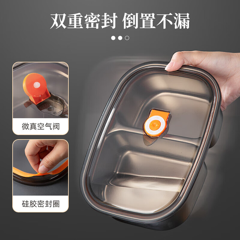 Feiyuejia Insulated Lunch Box Microwaveable 304 Stainless Steel Single and Double Compartment Lunch Box for Office Workers and Primary School Students Portable Lunch Box Microwaveable - Double Compartment with Lid 1200ml