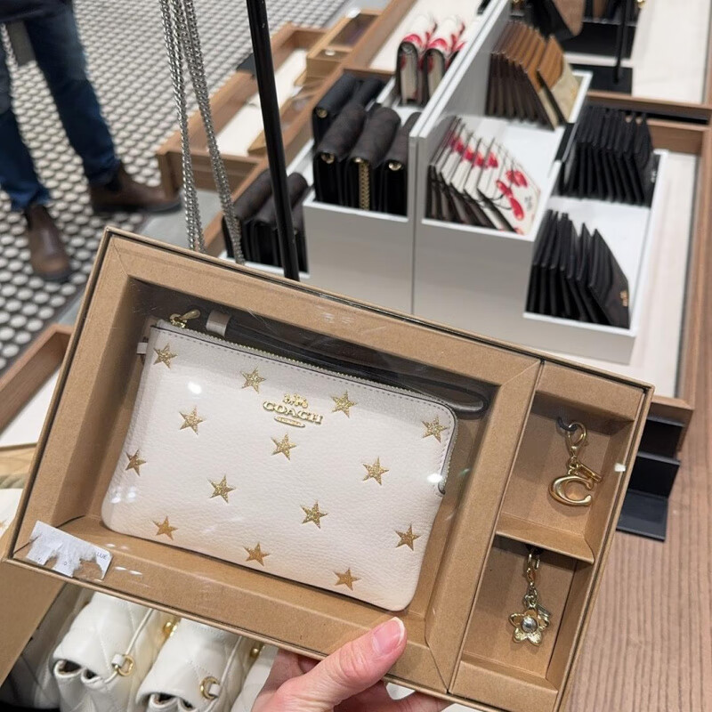 COACH Canada Small Balance Purchasing Agent, Bottom Length 15cm Wrist Bag Coin Pocket Women's Official Flagship White Star Card Holder Gift Box, Bottom Length 15cm