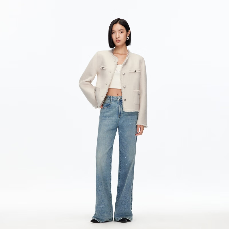 VEROMODA Woolen Jacket 2025 Autumn New Pure Wool Tassel Hemming Top Temperament New Year's Eve Honey Milky White S