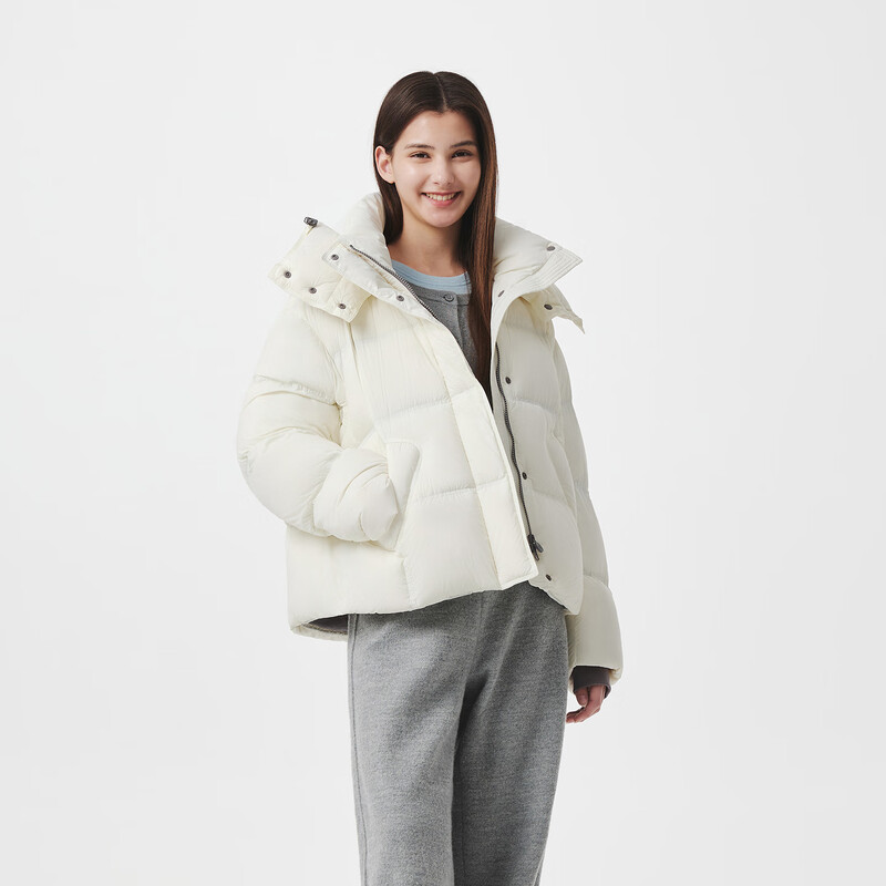 Tambor puff down jacket women's short removable hood silhouette autumn and winter thick coat 5530382Z sea salt white 155