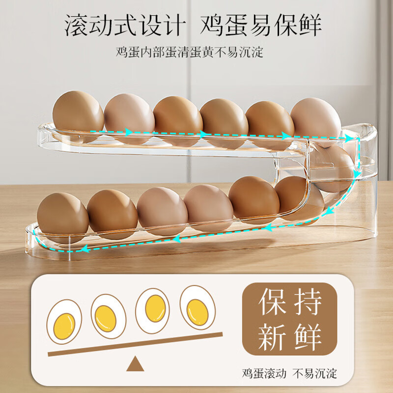 Wenting egg storage box home kitchen refrigerator side door chicken, duck and goose egg rack freezer storage box double-layer rolling egg tray transparent color