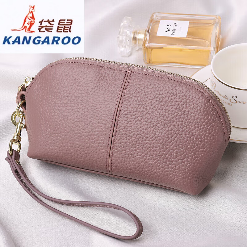 Kangaroo (KANGAROO) genuine leather clutch bag for women 2025 new fashion simple cowhide soft leather mother large capacity mobile phone coin purse long black