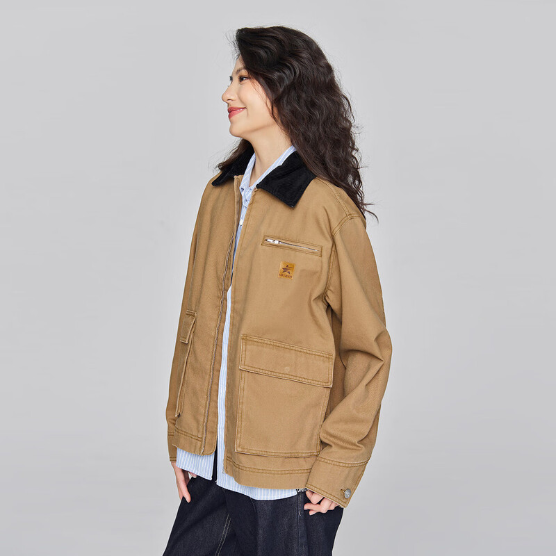 Lee25 autumn and winter new product comfortable version contrasting lapel workwear large pocket design same style jacket for men and women