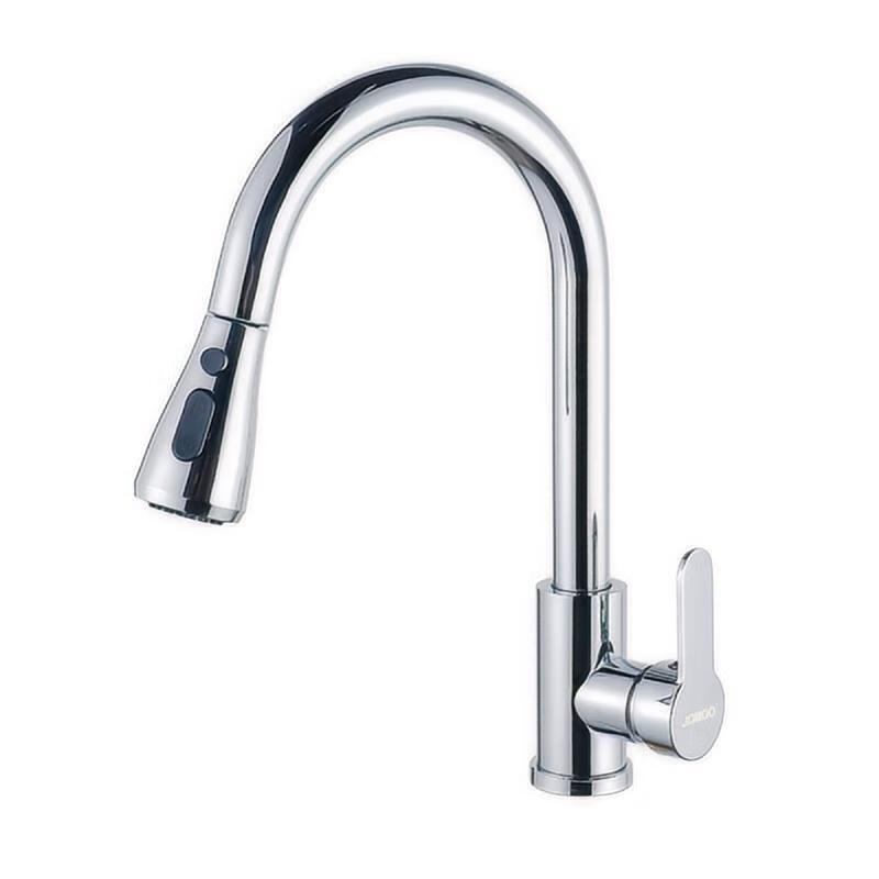 JOMOO kitchen all-copper hot and cold pull-out faucet washbasin anti-splash washing dish laundry pool rotatable sink one-button water stop three-function gun gray