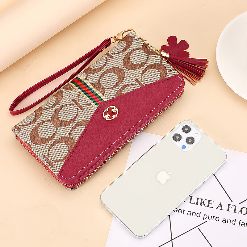 Kangaroo Leather Wallet Women's Clutch Women's Long Simple Mobile Phone Bag Multifunctional Large Capacity Fashion Zipper Wallet Black