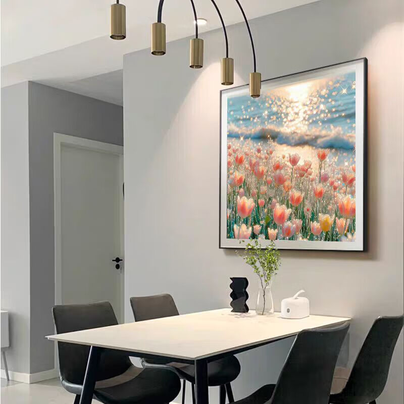 Kecss tulip cross stitch 2025 new line embroidery living room self-embroidery hand embroidery bedroom full embroidery vertical version entrance hall cotton thread 50*50CM medium grid 3-strand thread embroidery