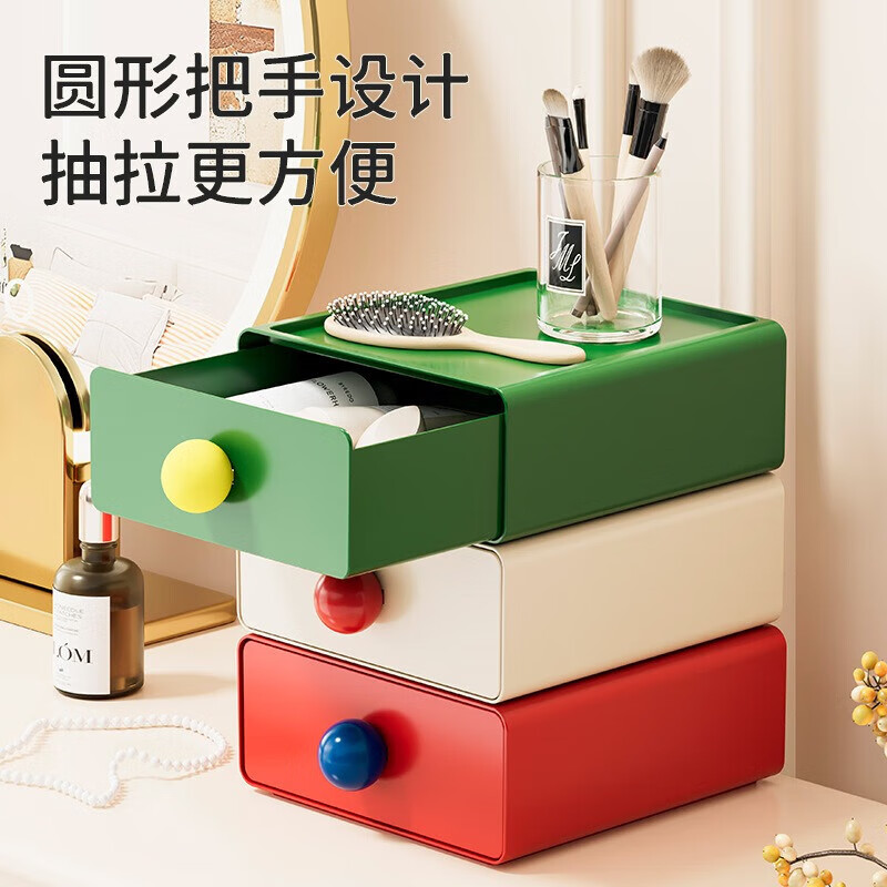 Limited time 50% off Dopamine Desktop Stationery Storage Box Miscellaneous Stationery Toys Books Cleaning Storage Box Three Layers (White + Green + Red)