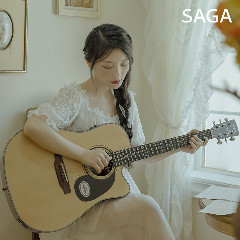 SAGA guitar spruce SF600C solid wood color entry-level folk 41-inch guitar recommended for beginners with gift package teaching