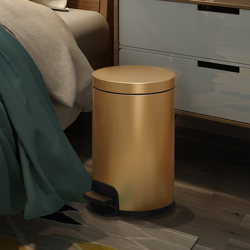 Jinke stainless steel trash can with lid, foot-operated, slow-down closure, hotel office, commercial use, large capacity, indoor and outdoor living room, bathroom, customized, 8 liters of sand silver steel
