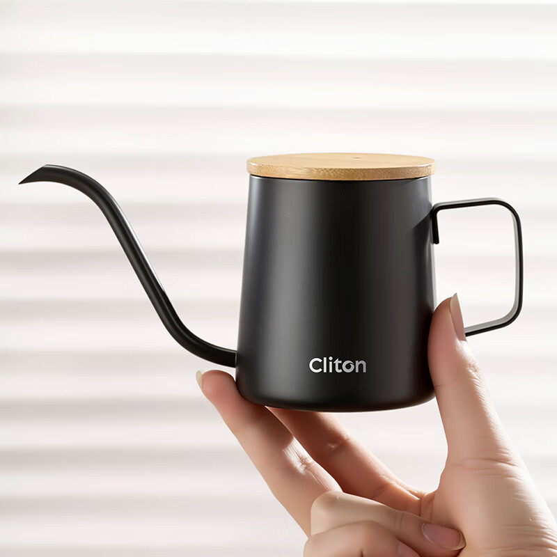 CLITON304 stainless steel hand brewed coffee pot travel office home hanging wooden handle ear coffee long mouth pot thin mouth pot with lid