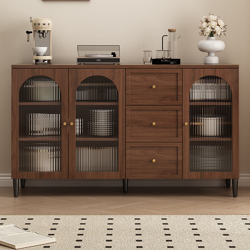 Zhijinxuan sideboard integrated wall-mounted solid wood sideboard tea cabinet rattan door living room multi-functional wine cabinet storage cabinet 80cm rattan model including installation environmentally friendly board