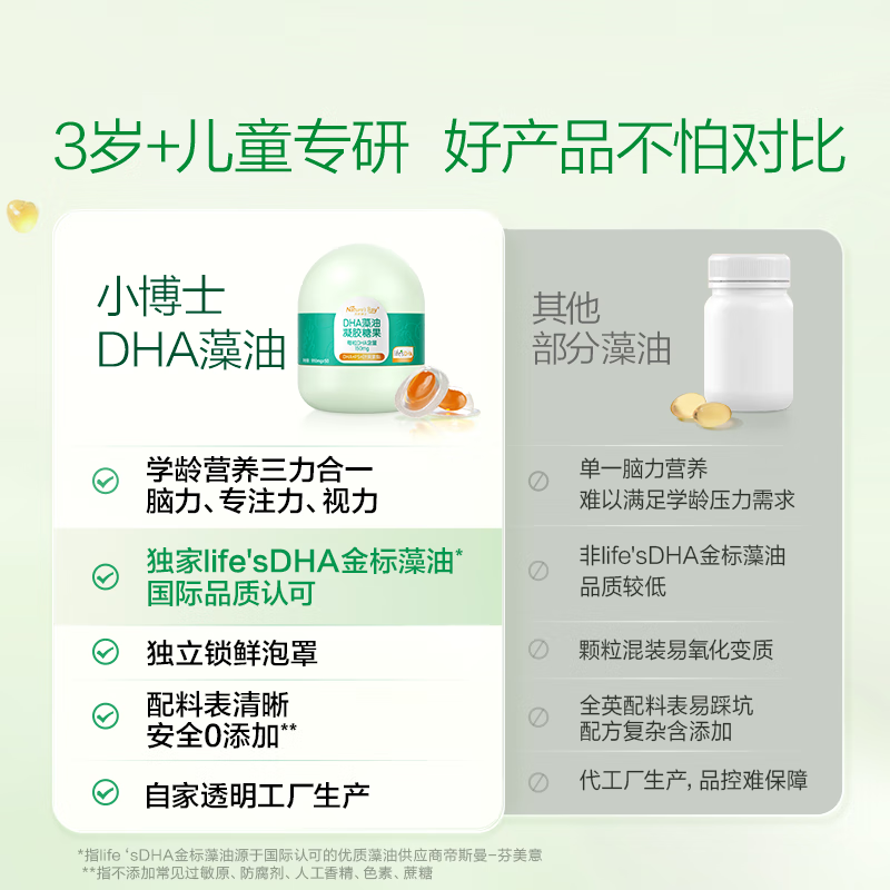 Natural Doctor Little Doctor DHA Algae Oil 3 capsules Lutein ps students and teenagers preparation for DHA children 3-12 years old +