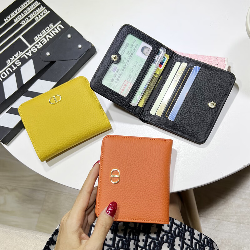 Casa-kups genuine leather wallet women's short new niche design driver's license card holder all-in-one coin purse women's wallet black