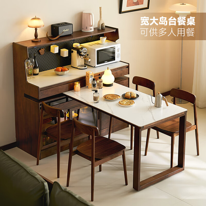 Zhidian solid wood sideboard with dining table integrated North American black walnut living room wall storage storage cabinet with dining table cabinet Black walnut sideboard export model