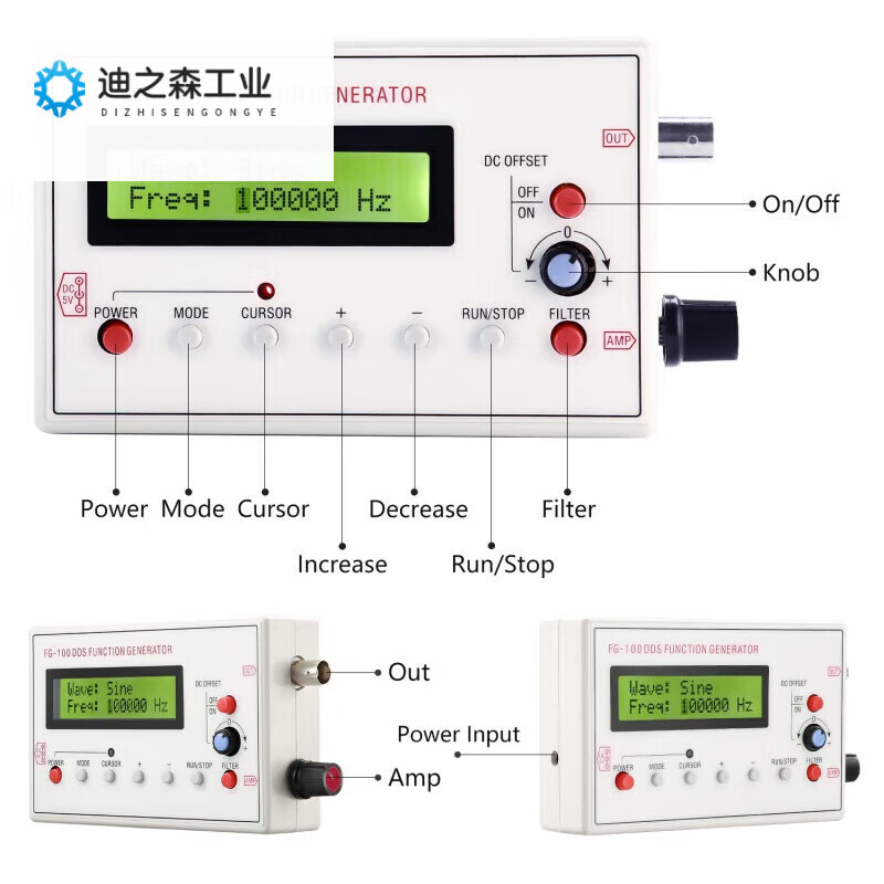 1HZ-500KHZ signal generator low frequency signal generator sine/triangle/square/sawtooth wave DDS