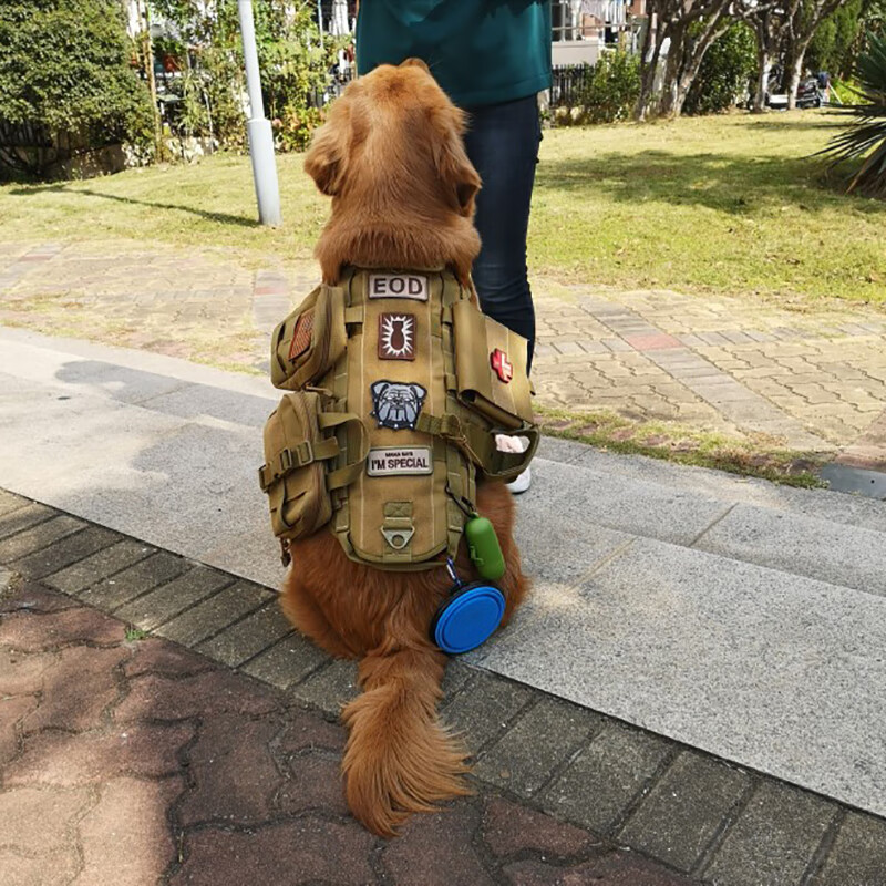 Dog Clothing Medium and Large Dog Tactical Vest Golden Retriever German Shepherd Border Collie Breast Harness Pet Outdoor Vest Ni-color Single Clothes (Excluding Bag) L Recommended Weight 50-70 Jin