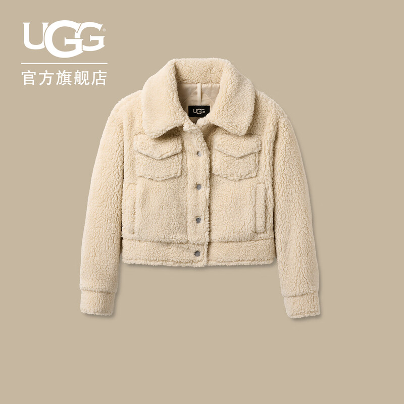 UGG new autumn women's fashionable and comfortable solid color lapel snap casual short jacket 1171459 NLI | Natural white XS