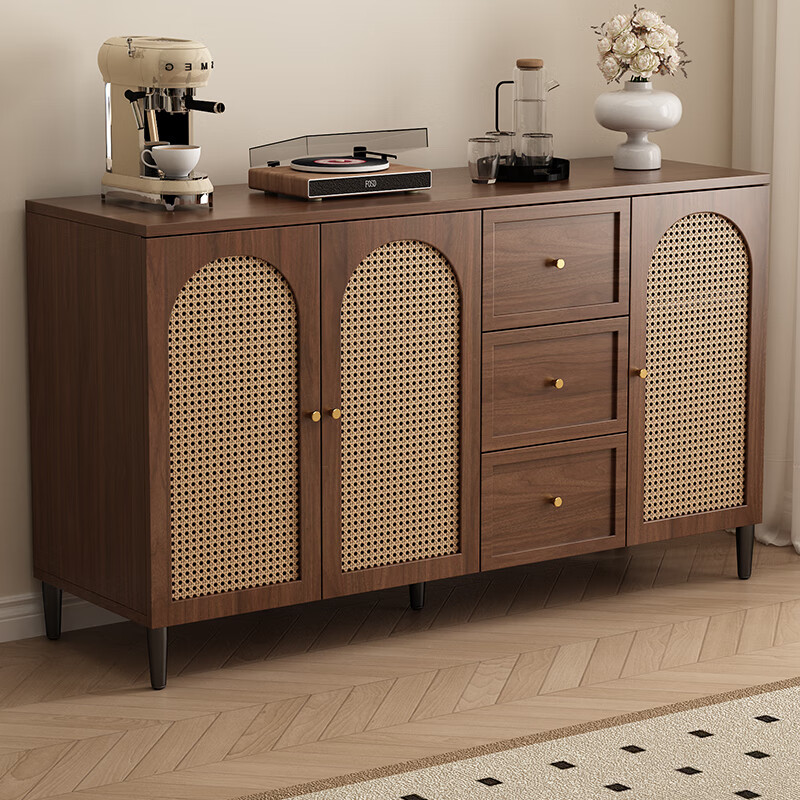 Zhijinxuan sideboard integrated wall-mounted solid wood sideboard tea cabinet rattan door living room multi-functional wine cabinet storage cabinet 80cm rattan model including installation environmentally friendly board